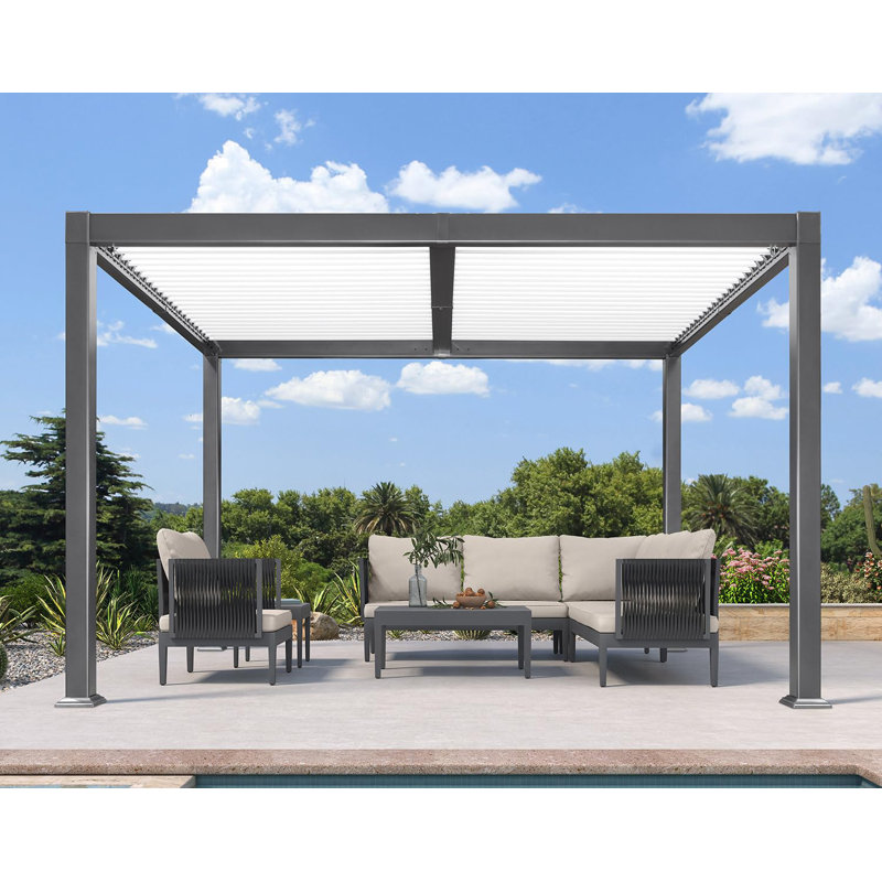 PURPLE LEAF Louvered Pergola 10' x 12' Outdoor Aluminum Pergola with White Adjustable Rainproof Roof Grey Frame Hardtop Gazebo for Patio Deck Garden