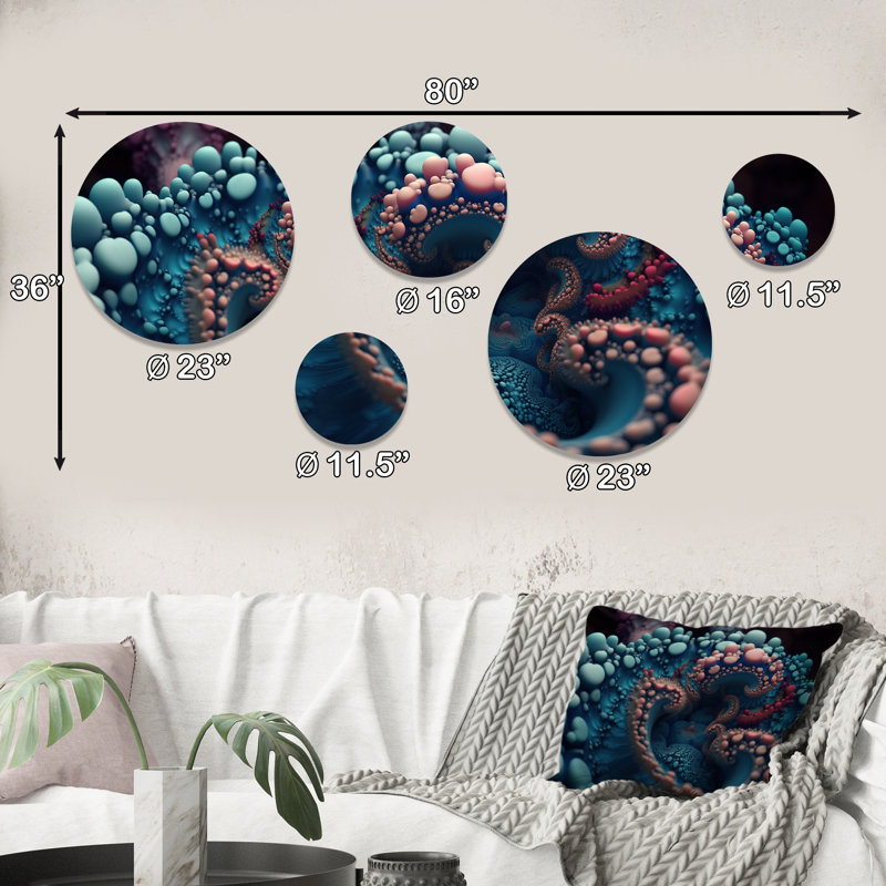 Décoration murale géométrique moderne en métal turquoise et mystère fractal