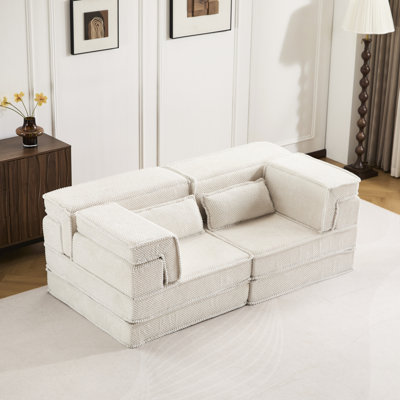 Compression Mahjong - Lit convertible de style modulaire sans os, matériau polaire circulaire, rembourrage en mousse à mémoire de forme, mousse à haute résilience, rembourrage à haute densité, blanc, aucun assemblage requis