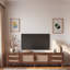 Meuble télé moderne avec 4 tiroirs, 2 rangements fermés et portes en rotin