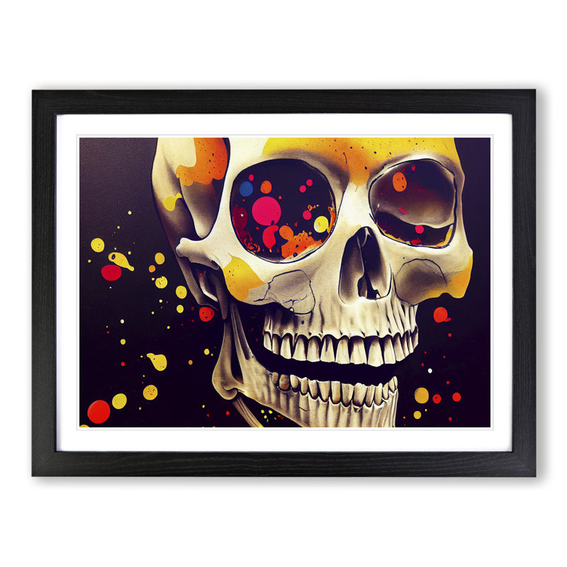 XH1022-7859X Skull Splashed Abstract 1 Piece Single Picture Frame Wall Art, 25cm H x 34cm W x 2cm D, Black