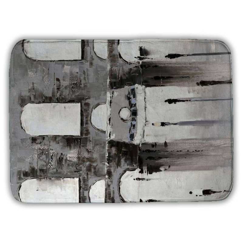 Gray building with passersby Bath Mat with Non-Slip Backing - Quick Dry Memory Foam Bathroom Rug - Absorbent - Modern Plush Spa-Style - Machine Washable