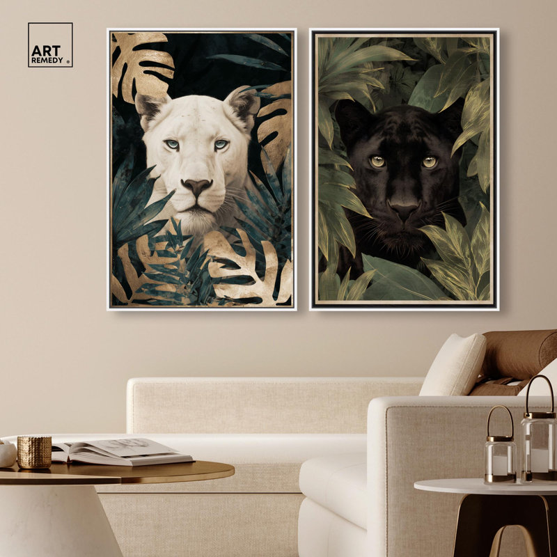 Ensemble de décorations murales pour salle de bain Shadow Jungle, par Art Remedy, cadre argenté, 16 x 24, H 25 po x l 17 po