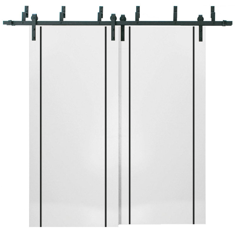 Porte de grange en bois massif massif, Satin blanc, 36 po x 96 po