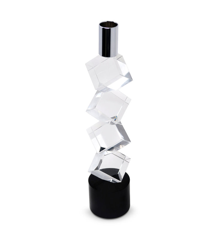 Bougeoir en cristal diagonal H 7,5 po, H 11,25 po x l 2,5 po x P 2,5 po
