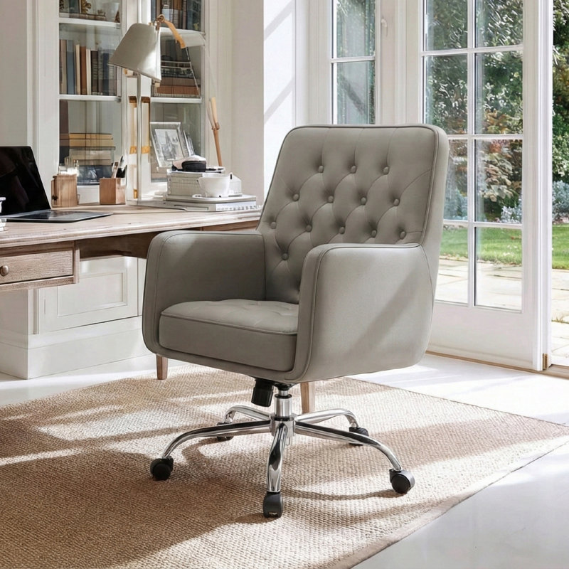 Chaise de bureau capitonnée à boutons, Kaki