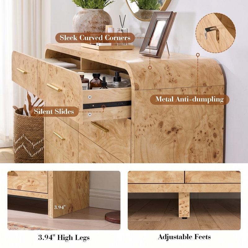 Commode 8 tiroirs 54 po, Ronce claire