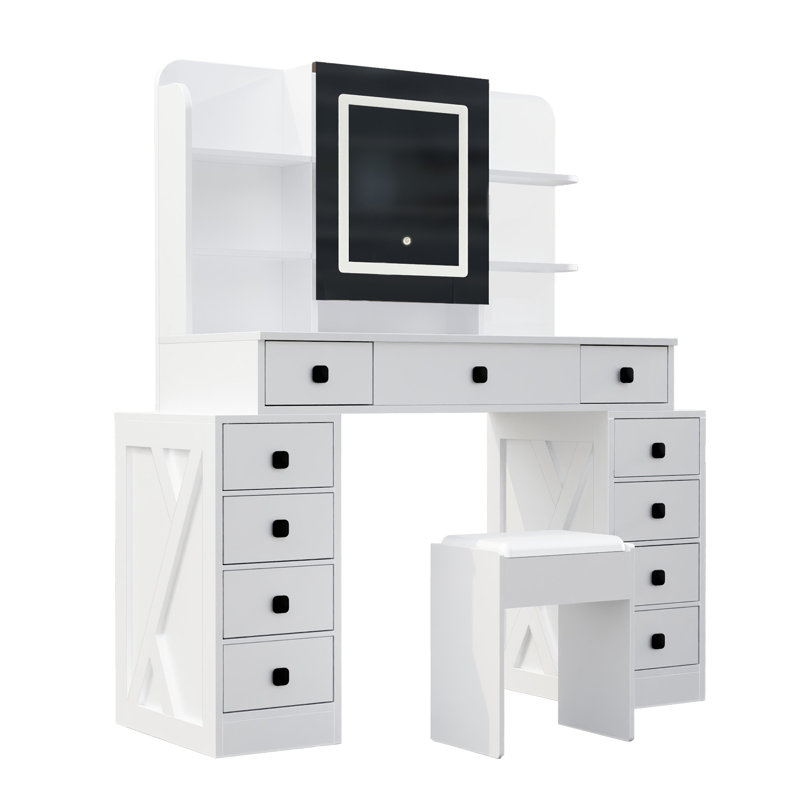 Bureau de coiffeuse avec miroir coulissant Farmhouse