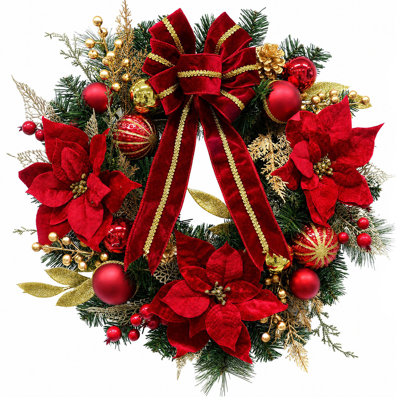 Couronne de Noël rouge et or de 61 cm (24 pouces) avec 20 lumières DEL, 8 modes d'éclairage et minuterie de 6 heures pour la décoration de porte d'entrée, de mur et de foyer pendant les fêtes.