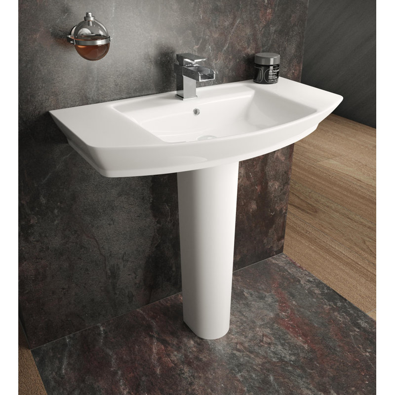 Maya Vitreous China Rectangular 465mm Full Pedestal Basin