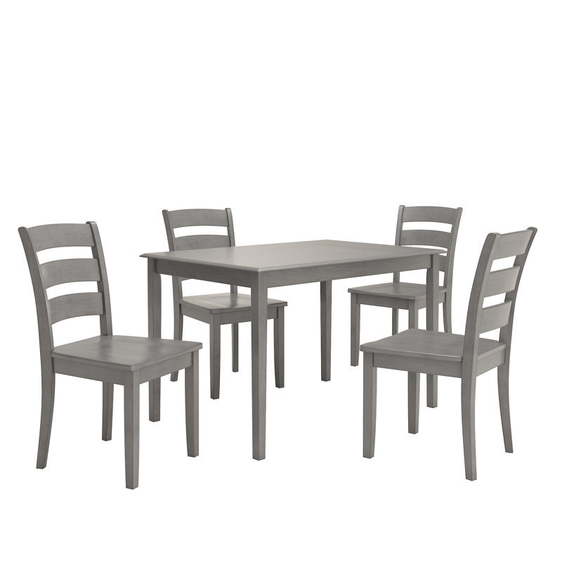 Alexa-Mae 4-Person Rubberwood Solid Wood Dining Set, Antique Gray