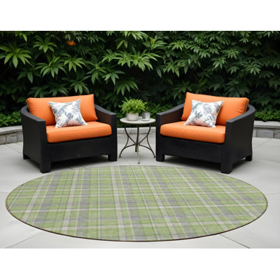 Tapis d'intérieur rond 8 po rond vert et gris lavable et antidérapant