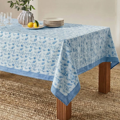 Nappe en coton naturel bleu ciel Dolce 70 x 160 po