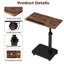 Plateau roulant avec roulettes, table C réglable en hauteur, plateau pivotant à 360 ° inclinable, support ergonomique pour ordinateur portable, table de bout et table d'appoint en bois pour le salon, la chambre à coucher, les petits espaces, brun