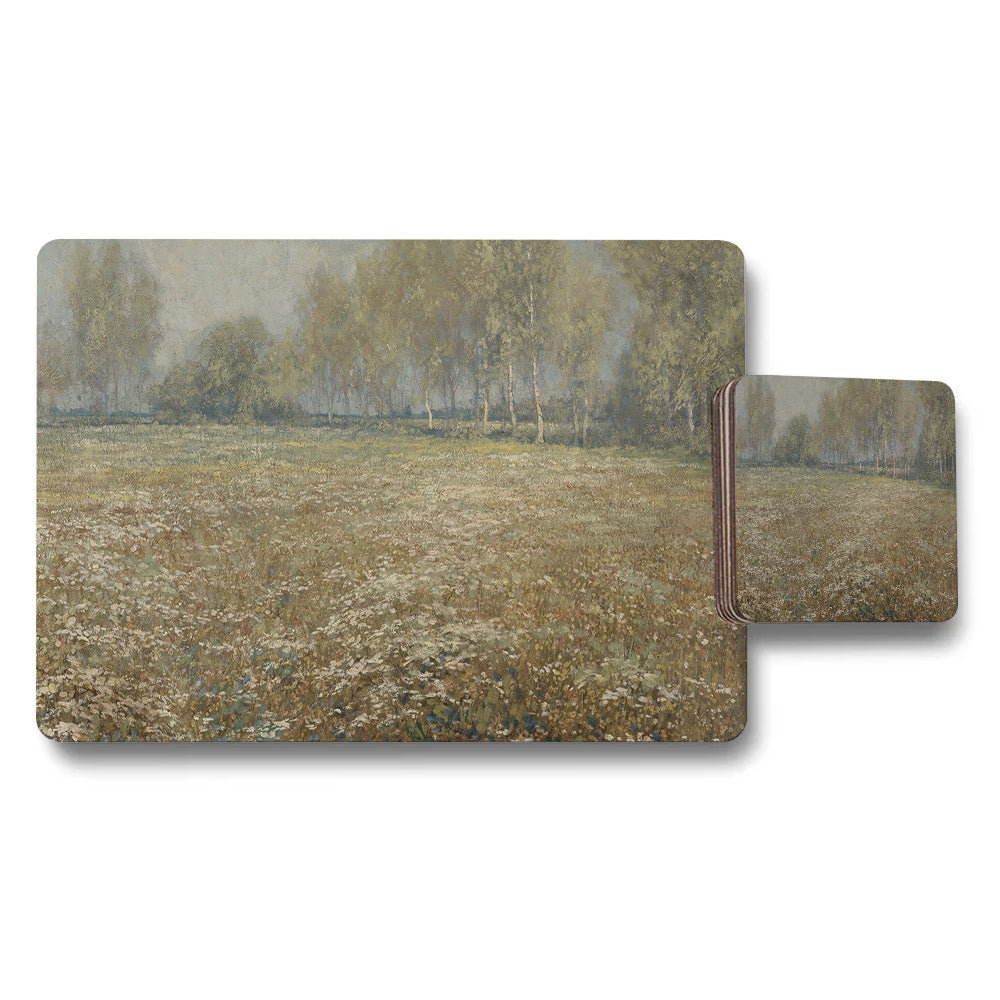 Placemat and Coaster Set Featuring Field Landscape Artwork