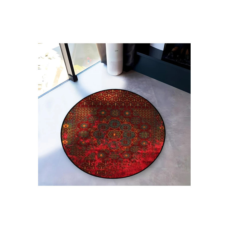 Burdy Themed Motif Traditional Patterned Round Woven Base Vintage Decorative Carpet, Round 5'
