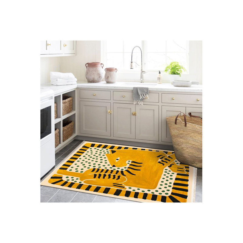 Tapis décoratif lavable à la machine à motif tigré thématique, Sous-tapis rectangulaire de 3 pi 3 po x 4 pi 11 po