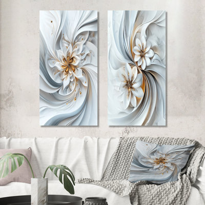 Gris et blanc, impression d'art sur bois I, ensemble de 2 pièces d'art abstrait fractal