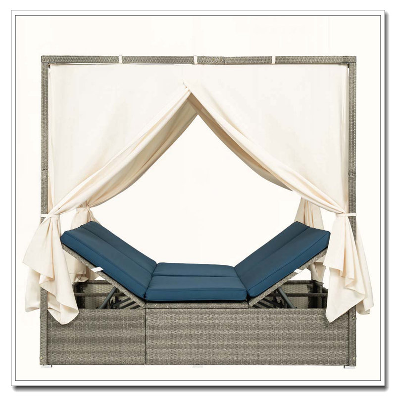 Lit de soleil réglable avec rideau et coussin amovible - 3 couleurs disponibles