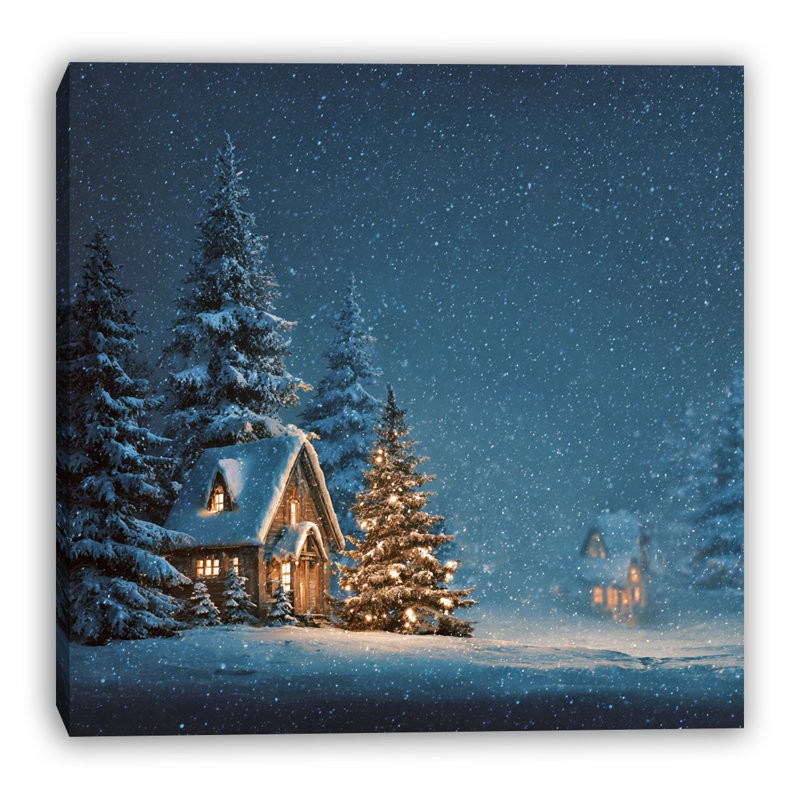 Quiet Winter Cabin Light Wrapped Canvas Wall Art, 20" x 20"
