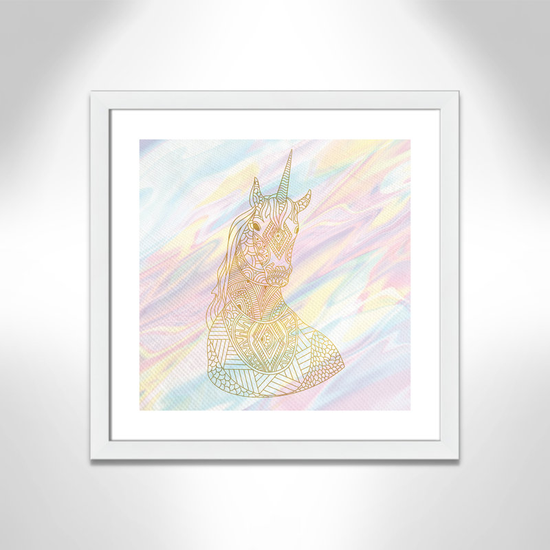 Unicorn Dreaming 1, art encadré, H 22,5 po x l 22,5 po x P 0,63 po, Encadré plat blanc