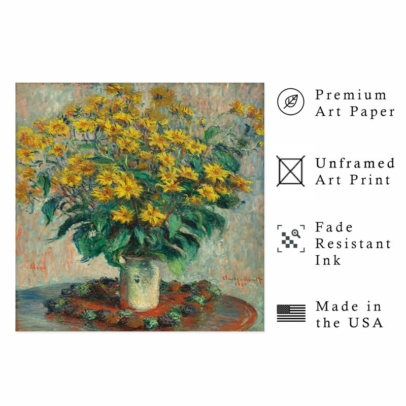 Floral Claude Monet - fleurs d'artichaut de Jérusalem, reproduction d'art classique sans cadre, H 12 po x l 12 po