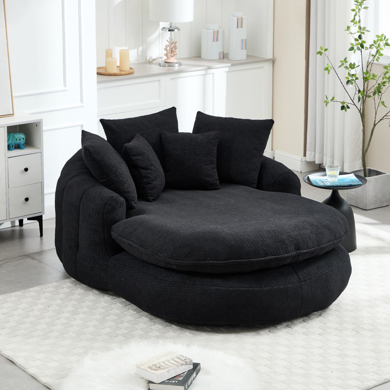 Canapé surdimensionné rembourré à billes ovale, Chenille noir