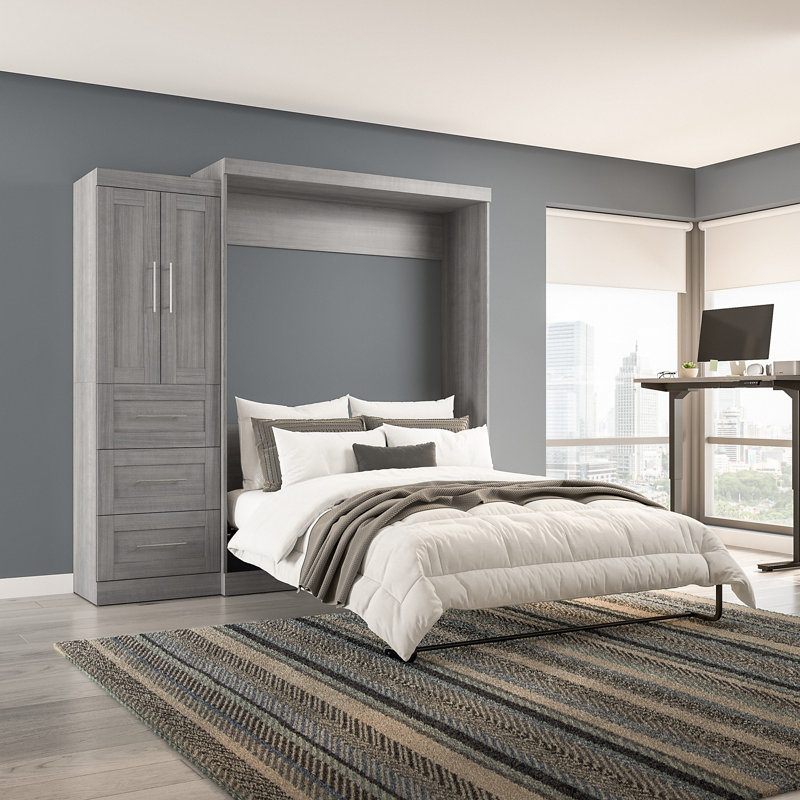 Arlex Bed with Storage Unit with Drawers and Doors, Platinum Gray, Full