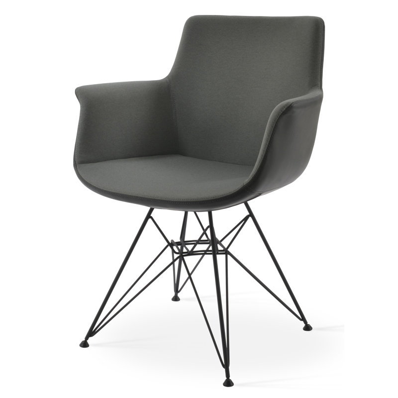 Bottega Wool Solid Back Arm Chair, Black, Gray 
