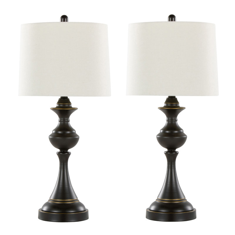 Montgomery 29" Contemporary Table Lamp with Off-White Linen Shade from Grandview Gallery by LumiSource - Set of 2, Bronze