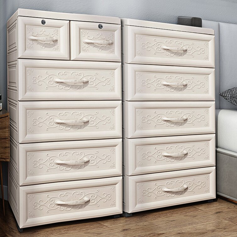  5 Drawer Dresser, Plastic Wide Chest of Drawers