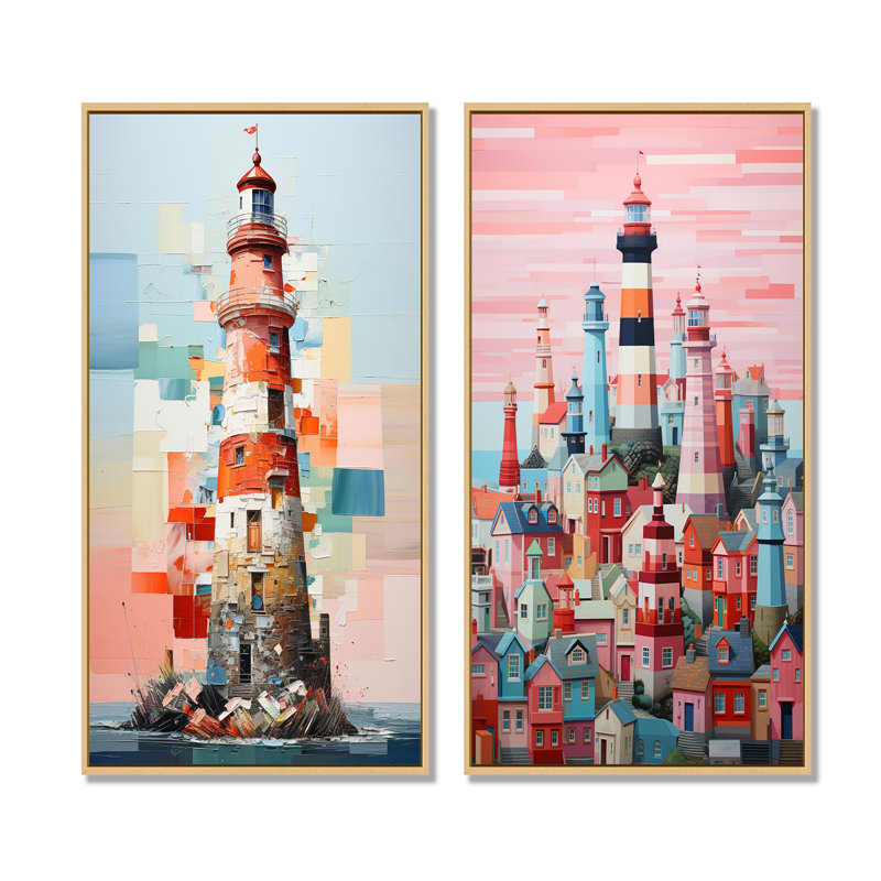Minimalisme, ensemble d'art mural en toile sur 2 phares cubiques, Encadrement brun, H 32 po x l 33 po