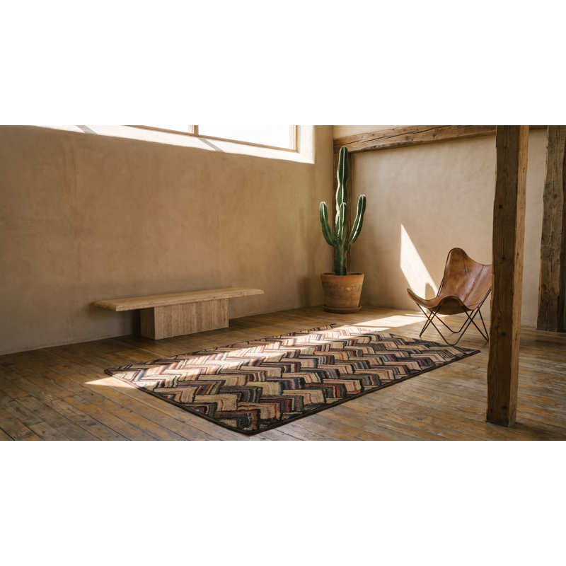 Tapis américain en laine multicolore crocheté antique en laine des années 1920