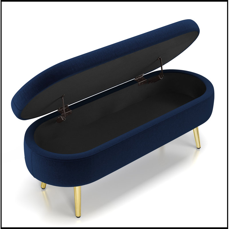 Banc de rangement ovale avec pieds en métal, Bleu très foncé