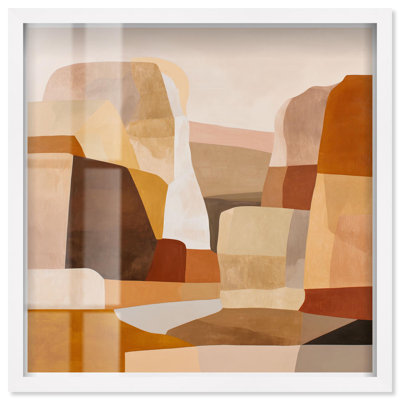 Rickman II Shadowbox Print Taupe Boho Wall Art by Art Remedy, White Frame, 25 x 25