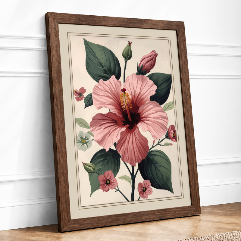 Hibiscus Study Botanical - Framed Print, Walnut, A3 - 42.0 x 29.7 cm