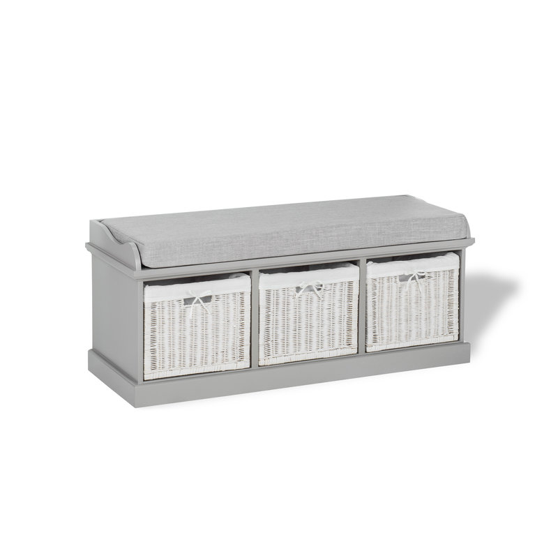 Bastogne Polyester Blend Upholstered Storage Bench, Grey, Grey/White