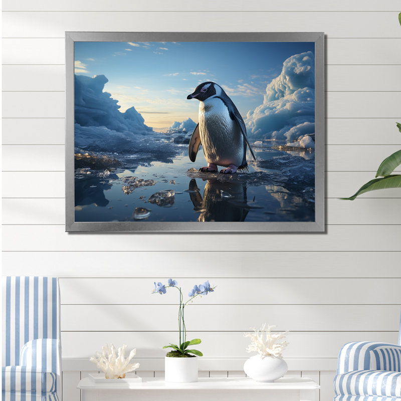 «Penguin Elegance In Snow I», reproduction d'art sur toile, Cadre photo argenté, H 30 po x l 40 po x P 1,5 po