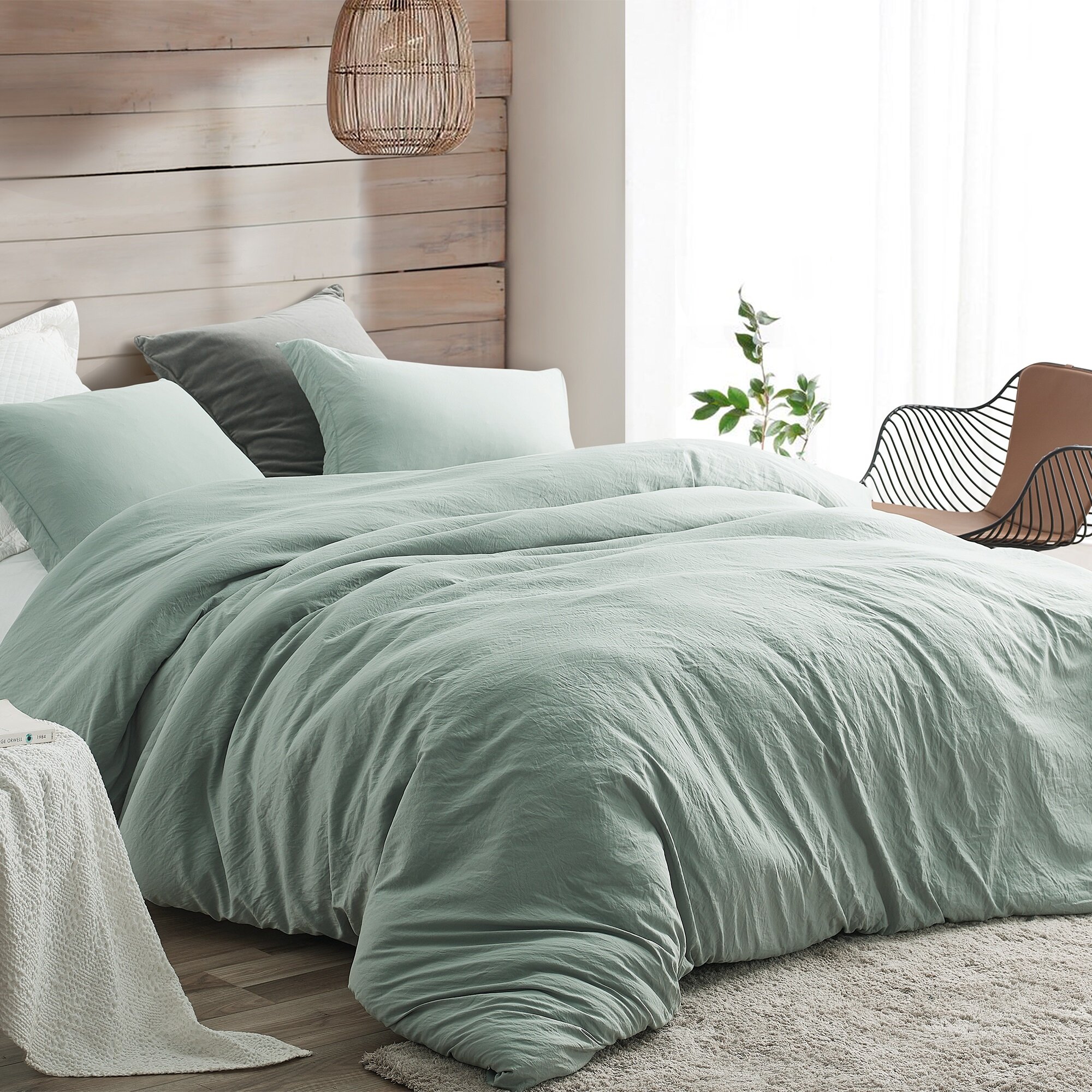 Eloisee Down Alternative Ultra Cozy Comforter and Duvet Cover Set Gracie Oaks Color: Light Green, Size: Queen Comforter + 2 Standard Shams