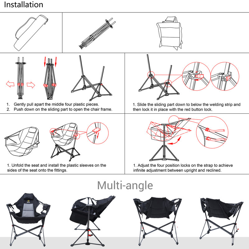 Black and Gray Folding Hammock Camping Chair Set