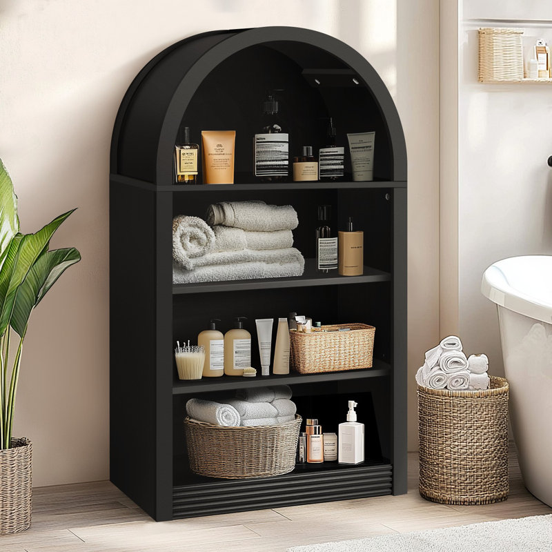 Free Standing Small Bathroom Storage with Open Shelves, Black