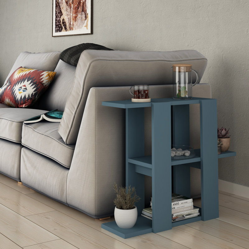 Modern C-Shaped Side Table with Open Storage, Turquoise