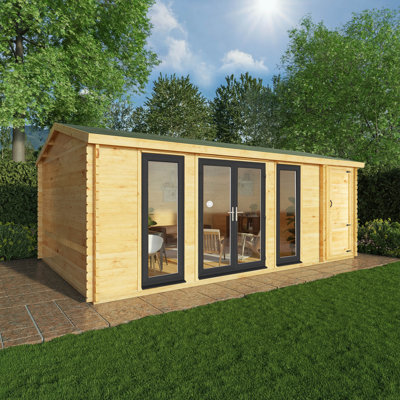 20ft x 10ft Home Office Studio With Side Shed UPVC Windows & Doors (44mm)