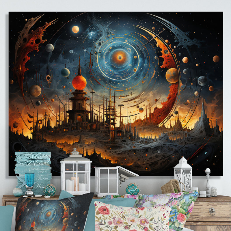 " City With Many Planets And Stars ", Toile tendue, H 24 po x l 32 po x P 1 po