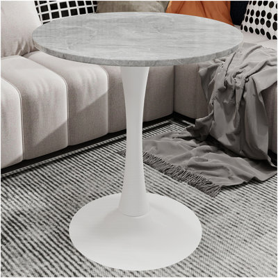 Marble-Top Round Side Table With Tapered Pedestal Base, Ideal For Living Room, Modern Minimalist Design