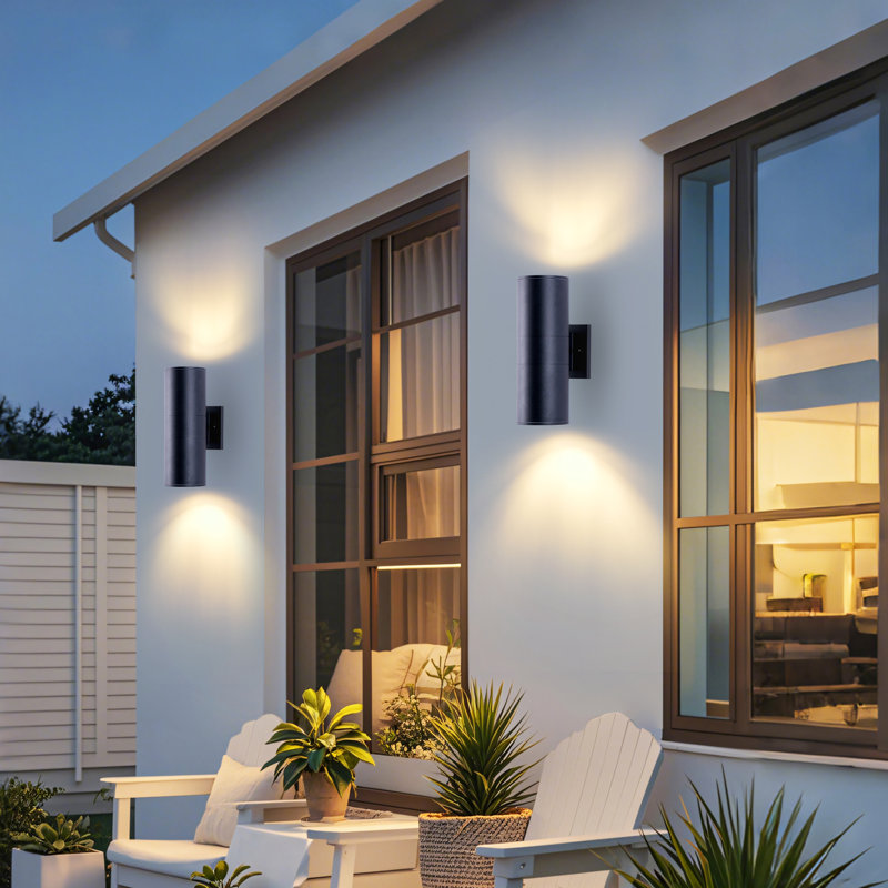 12'' Cylinder Outdoor Wall Sconces, Up And Down Aluminum Exterior Wall Lights, E26 Base Porch Lights For Garage, Patio(set Of 2)