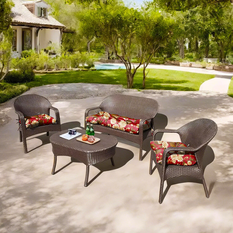 Outdoor 5'' Seat / Back Cushion,  Red Floral