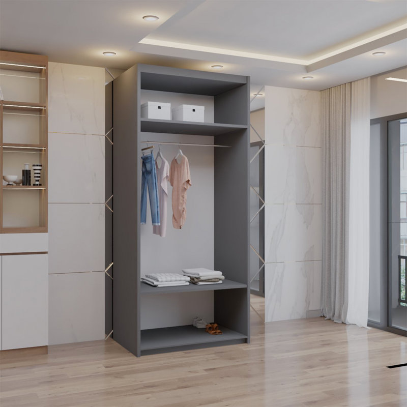 Ashawni 2 Door Laminate Wardrobe, Grey, 217cm H x 90xcm W x 62cm D