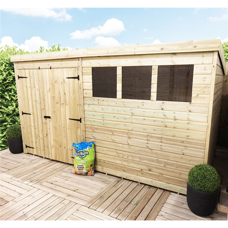 Camarion 14 x 5 Pressure Treated Pent Garden Shed with Double Doors