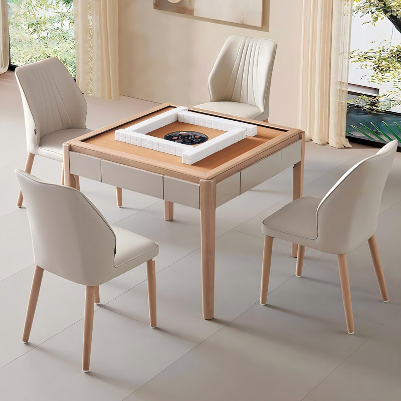 Solid Wood Automatic Multifunctional Dining & Mahjong Table for Chinese Rules
